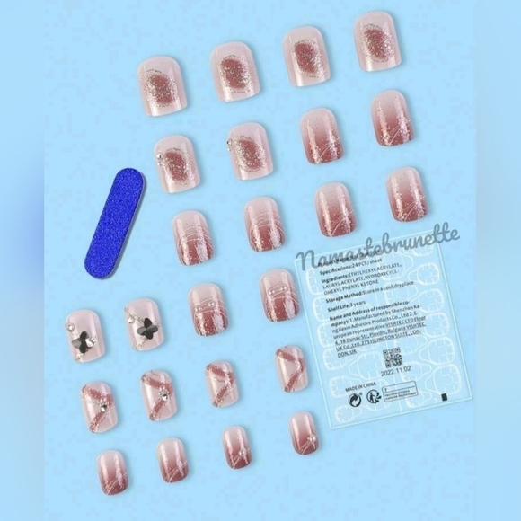 2/$16 3D Butterfly Glitter Press On Nails - Picture 3 of 6